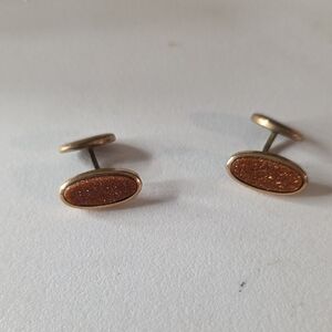 Vintage Goldstone And Brass Cufflinks